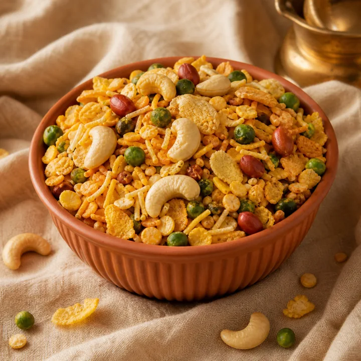 Fresh Navratan namkeen mixture in a bowl